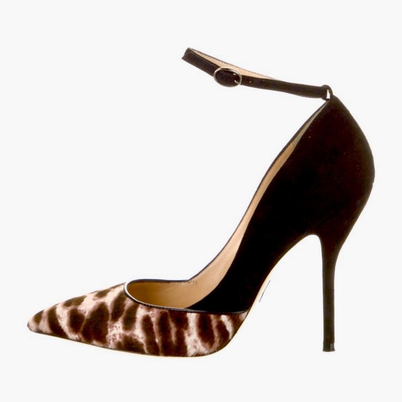 Animal Print PAUL ANDREW Ponyhair Suede Pointed Toe Ankle Strap Heels - Picture 3 of 16